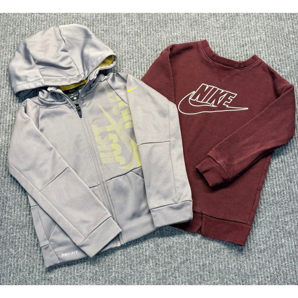 Nike Kids Hoodie and Sweatshirt Bundle Grey Dri-FIT Burgundy Logo Size 4T XS